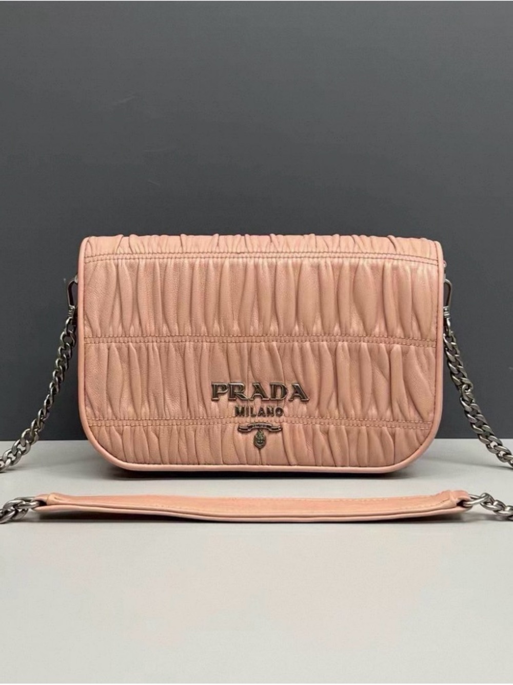 Prada Blush Quilted Crossbody Bag with Chain Strap